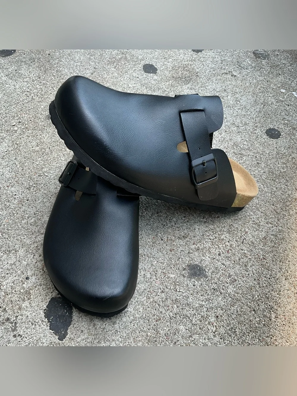 Men's Black Cushioned Slip-On Clog with Adjustable Buckle